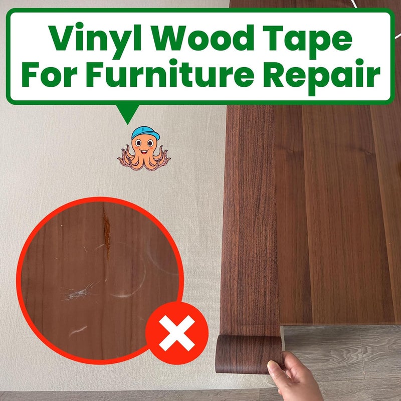 ECOHomes Wood Grain Repair Tape - Self Adhesive Brown Wood Colored Tape for Furniture Repair | Peel & Stick Veneer Strips Trim, Woodgrain Duct Tape for Furniture, Vinyl Floor, Door Patch Kit (Black) - Image 3